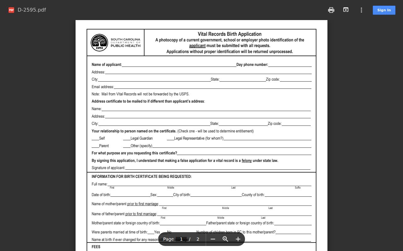 Sumter residents directory South Carolina birth application