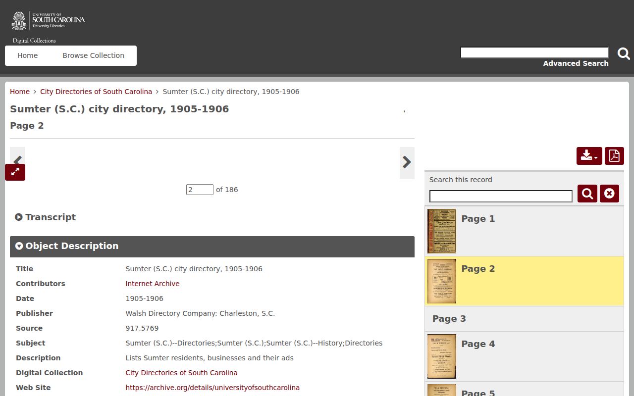 Sumter city directory digitized 1905-06 Walsh volume